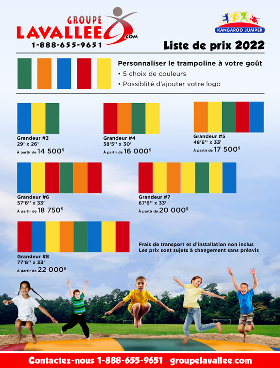 Liste de prix pour trampolines géantes - Groupe Lavallée